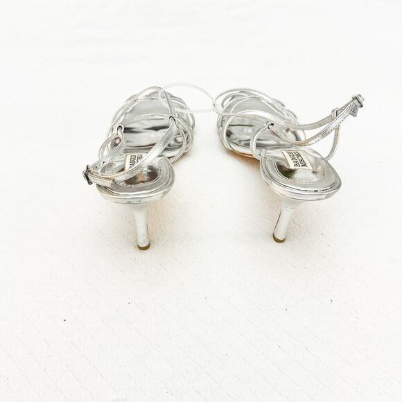 Badgley Mischka Silver Open Toe Strappy Sandal Leather Sole Size 10 - Picture 2 of 6